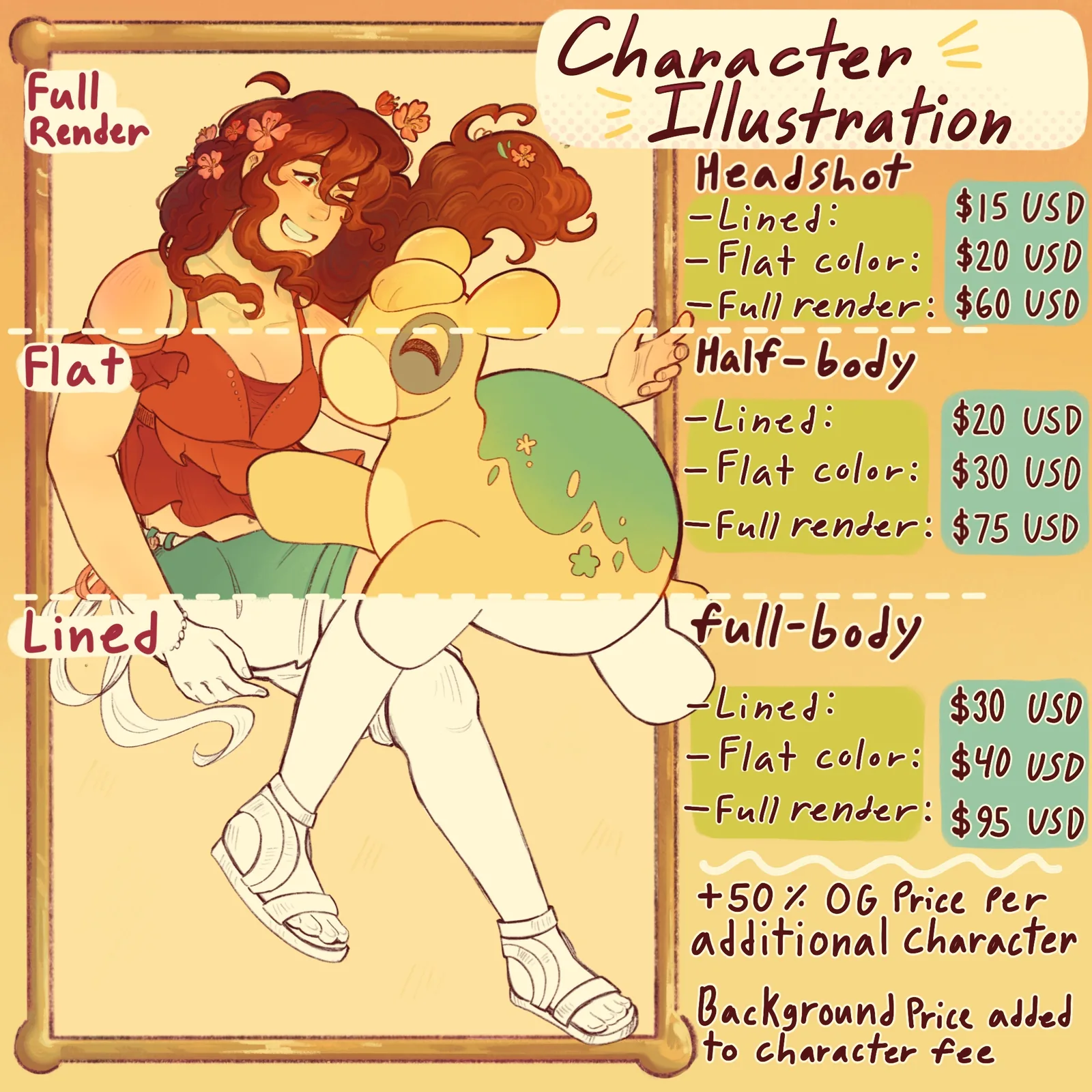 An illustration of a curly-haired character hugging a large plush, drawn three times over so the same pose is shown as line art, as flat color, and as a full render.